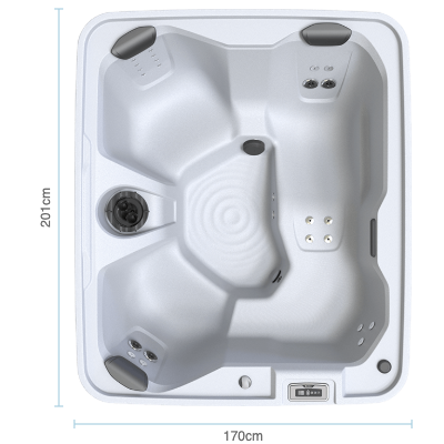 Diagrama de medidas del spa Freeflow Azure para 4 personas, 170 x 201 cm