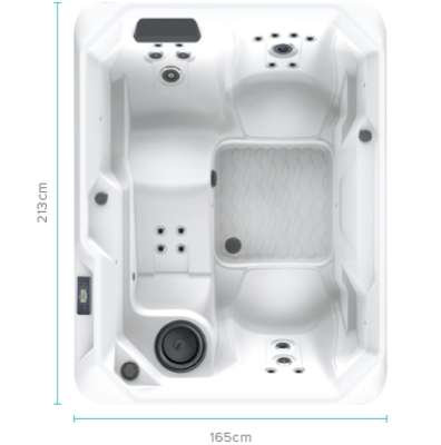 Diagrama de medidas del spa Hot Spot Stride para 3 personas, 213 x 165 cm