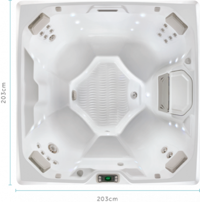 Diagrama de medidas del spa Limelight Beam para 4 personas, 203 x 203 cm